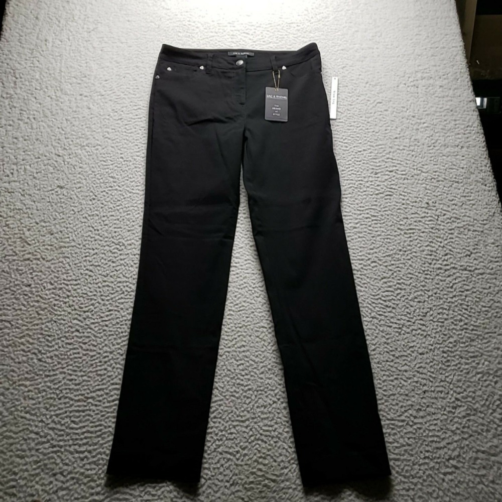 Zac & Rachel Dress Pants Womens 10 Black Ponte Flat Front Zip Pockets Stretch